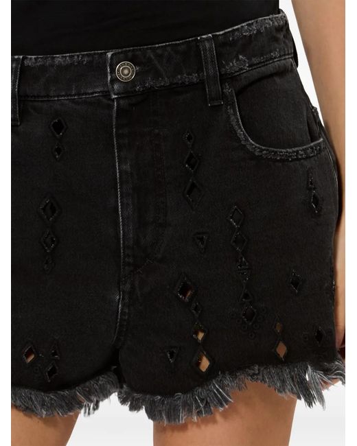 Isabel Marant Black Cut-Out Frayed-Hem Denim Shorts