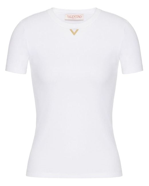 Valentino Garavani White Geripptes VGold T-Shirt