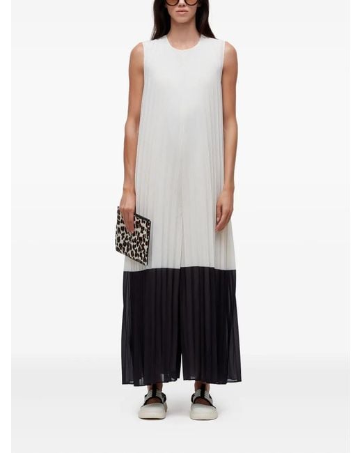 Osklen White Pleated Sleeveless Two-Tone Jumpsuit