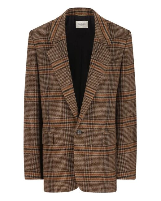 Saint Laurent Brown Houndstooth Check Blazer