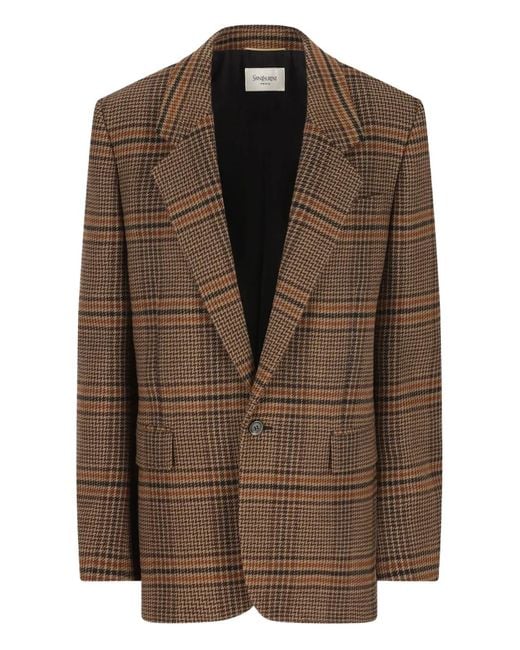Saint Laurent Brown Houndstooth Check Blazer