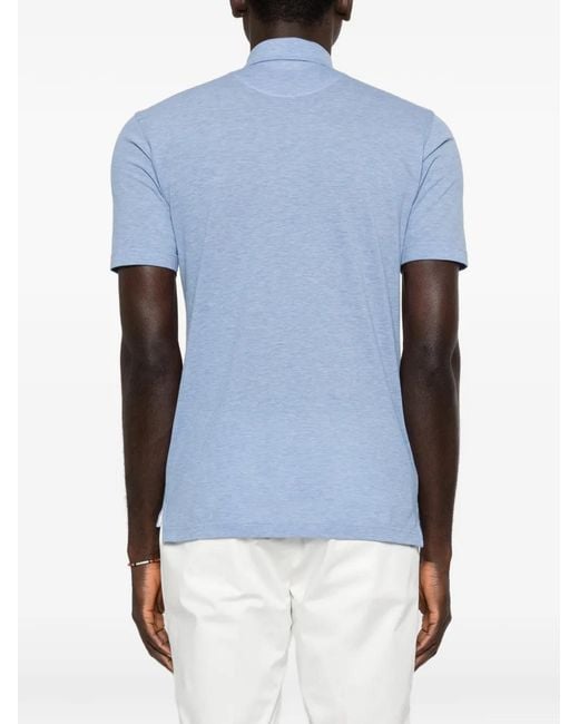 Barba Napoli Blue Buttoned Polo Shirt for men
