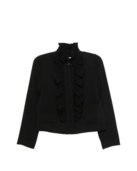 Psophia Black Ruffled Pleated Jacket