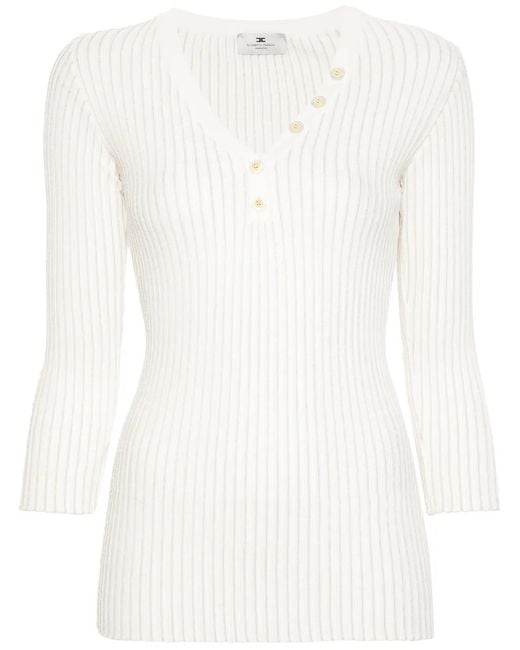 Elisabetta Franchi White Ribbed-Knit Jumper