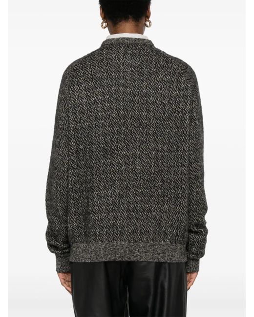 Frenckenberger Gray Herringbone-Pattern Sweater