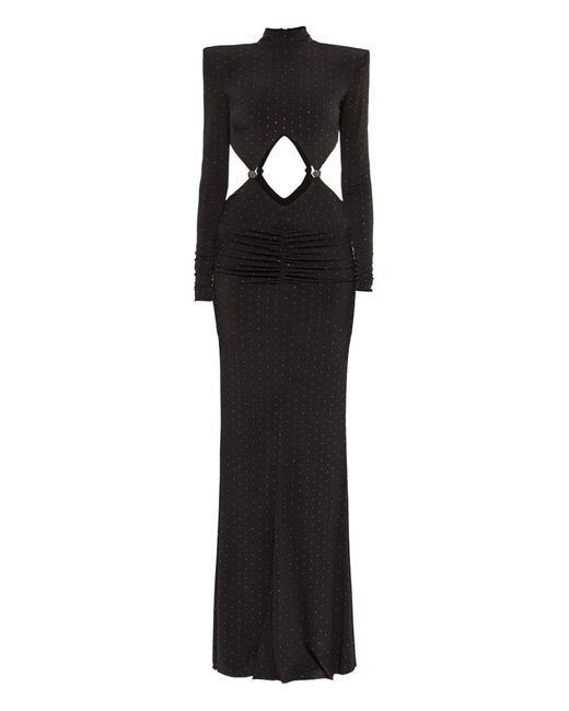 Nissa Black Rhinestone-Embellished Maxi Dress