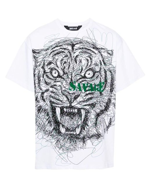 Camiseta con tigre estampado Just Cavalli de hombre de color White