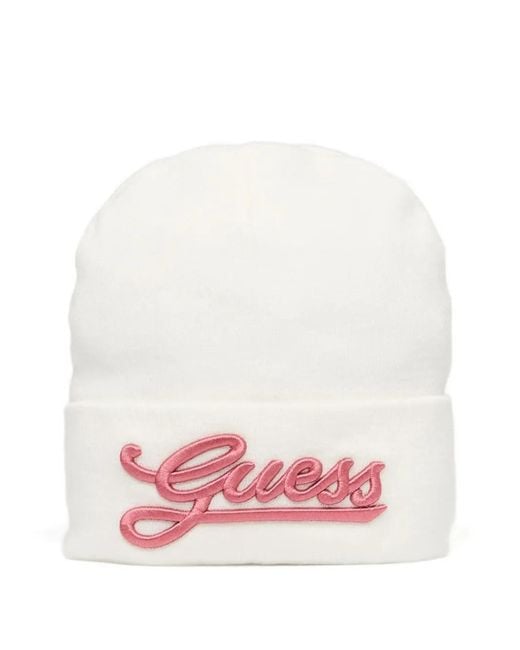 Guess Pink Logo-Patch Beanie Hat