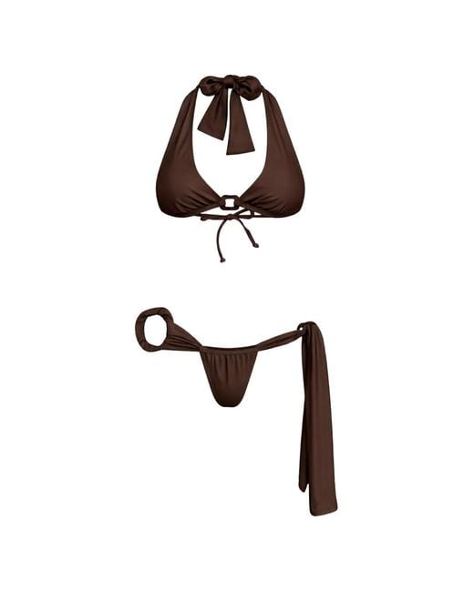 Amir Slama Brown Halterneck Ring-Detail Bikini