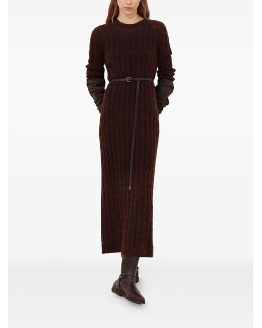 Brunello Cucinelli Brown Sequined Cable-Knit Midi Dress