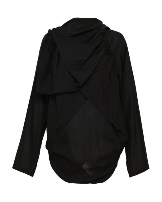 Yohji Yamamoto Black Drapierte Kapuzenjacke