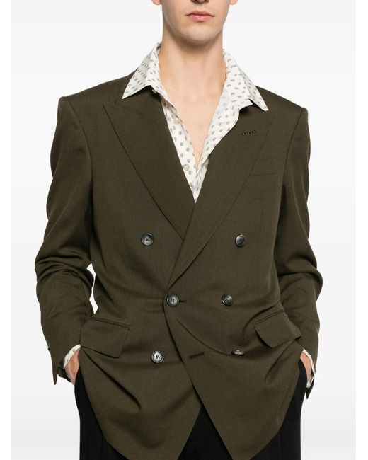 Tom Ford Green Peak-Lapel Double-Breasted Blazer for men