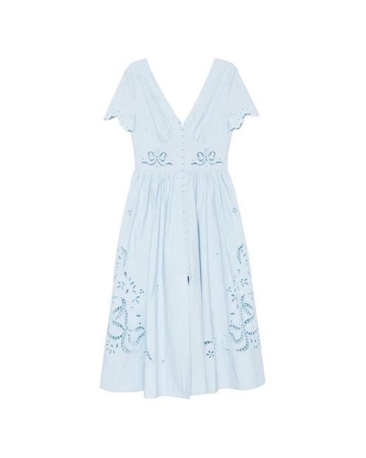 Self-Portrait Blue V-Neck Embroidered Midi Dress