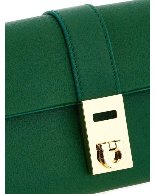 Ferragamo Green Hug Leather Chain Wallet