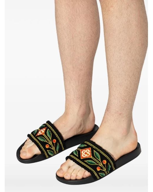 Casablanca Black Embroidered Logo Slides for men