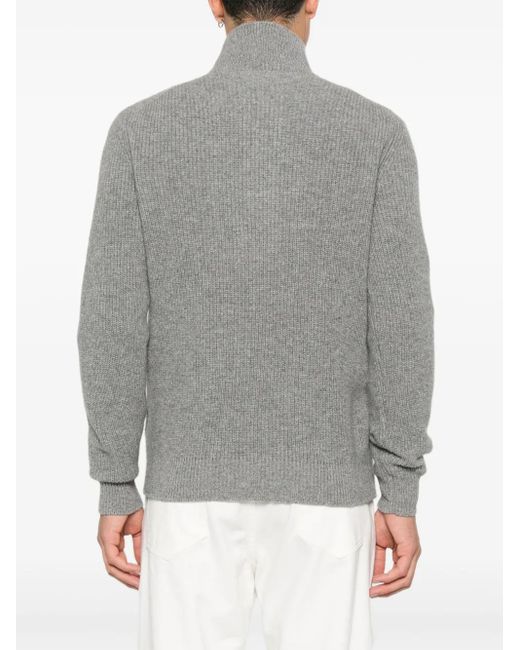 FILIPPO DE LAURENTIIS Gray Buttoned Funnel-Neck Sweater for men