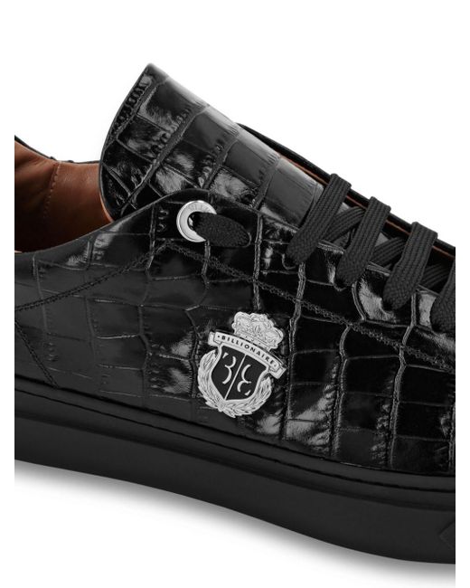 Billionaire Black Croco-print Logo-plaque Leather Sneakers for men