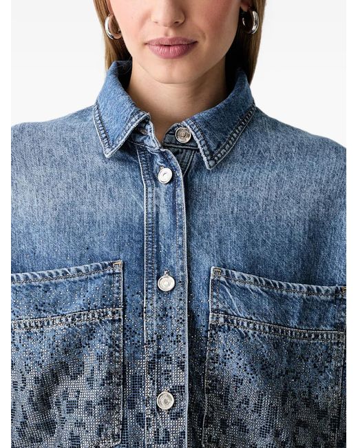 Liu Jo Blue Rhinestone-Embellished Leopard-Print Shirt