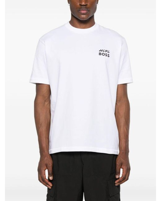 Camiseta con logo estampado Boss de hombre de color White