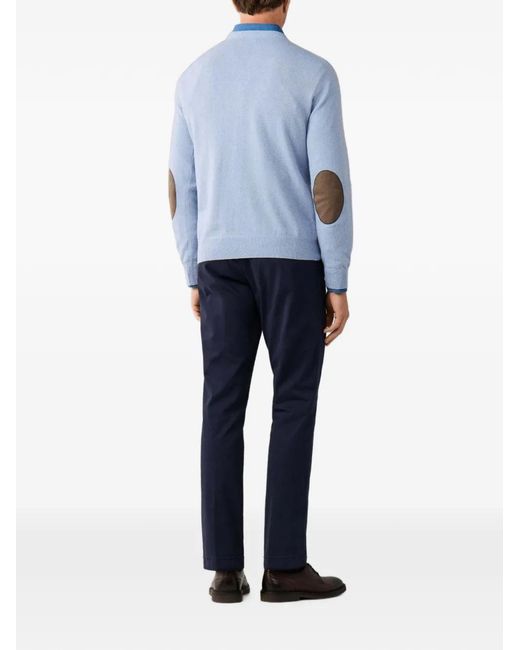 Hackett Blue Elbow-Patch V-Neck Knit for men