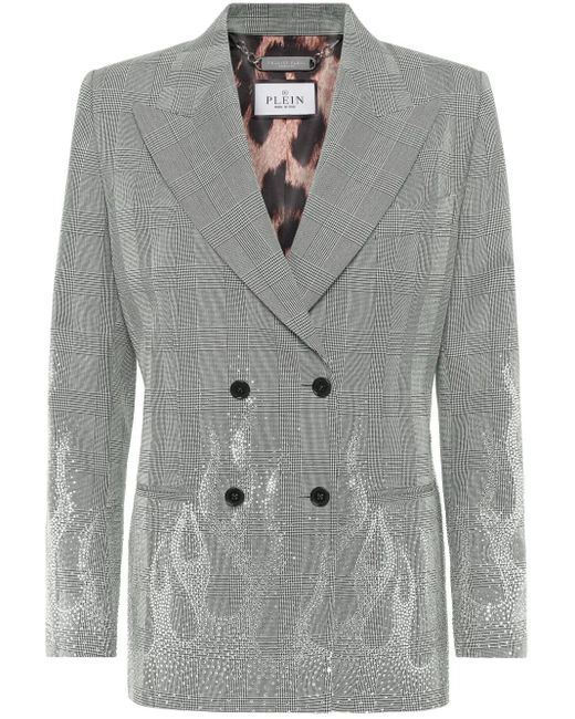Philipp Plein Gray Checkered Fit Blazer Flame