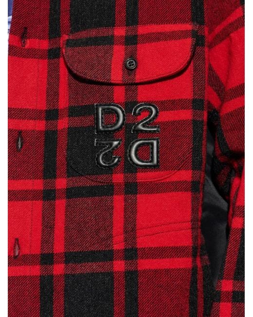 DSquared² Red Hybrid Logo-Patch Shirt Jacket for men