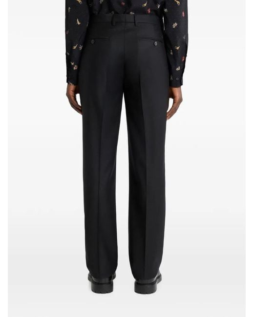 Etro Black Wool Flannel Trousers With Crease Detail for men