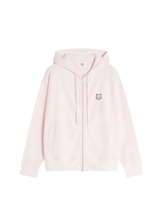 Maison Kitsuné Pink Fox-Motif Zip-Up Hoodie for men