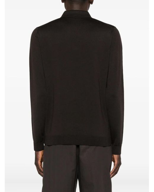 Roberto Collina Black Long-Sleeve Polo Shirt for men