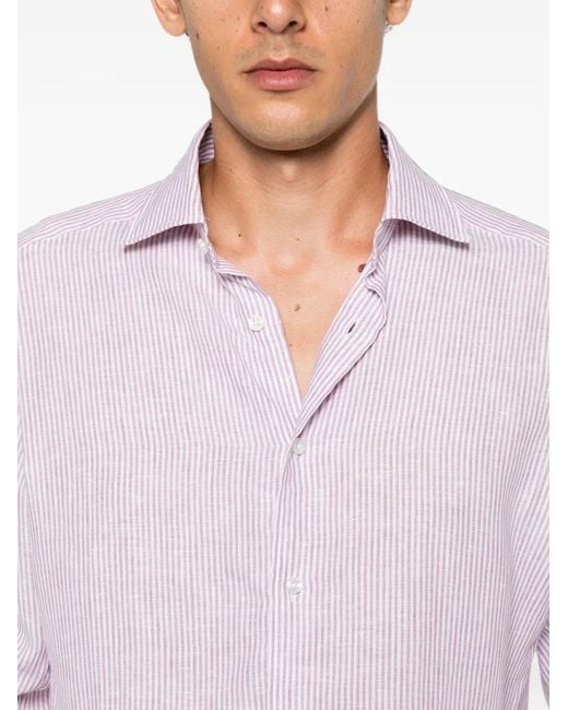 Zegna Purple Striped Long-Sleeve Shirt for men