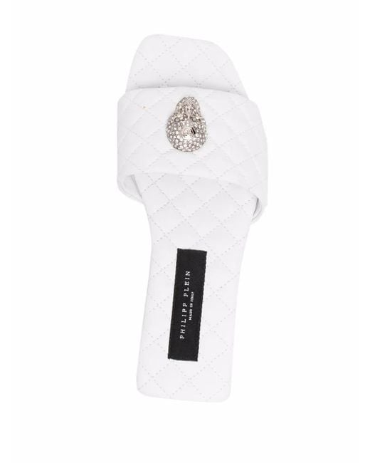 Philipp Plein White Crystal-Skull Flat Sandals