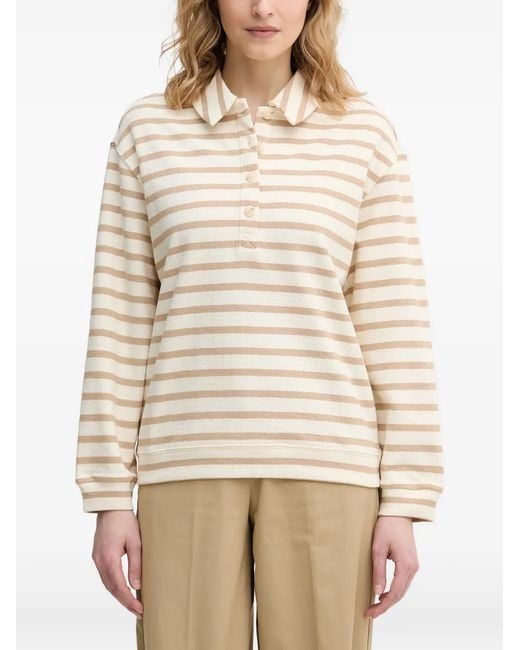 Benetton Natural Striped Long-Sleeve Polo Shirt