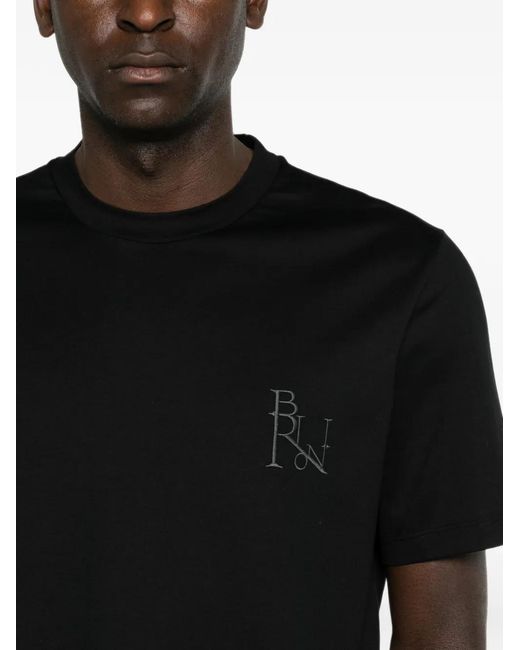 Brioni Black Logo-Embroidered T-Shirt for men
