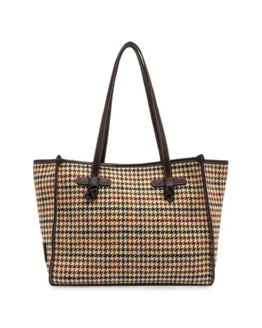 Gianni Chiarini White Marcella Medium Houndstooth Tote Bag