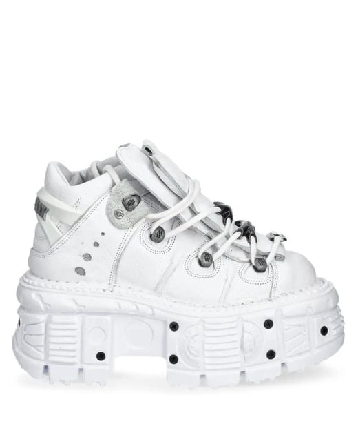New Rock White Platform Lace-Up Sneakers