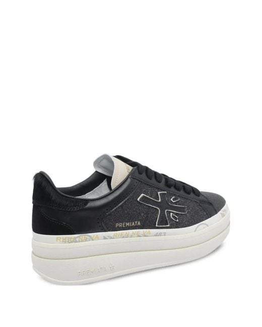 Premiata Black Glitter-Detail Platform Sneakers