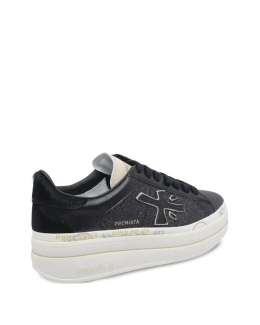 Premiata Black Glitter-Detail Platform Sneakers