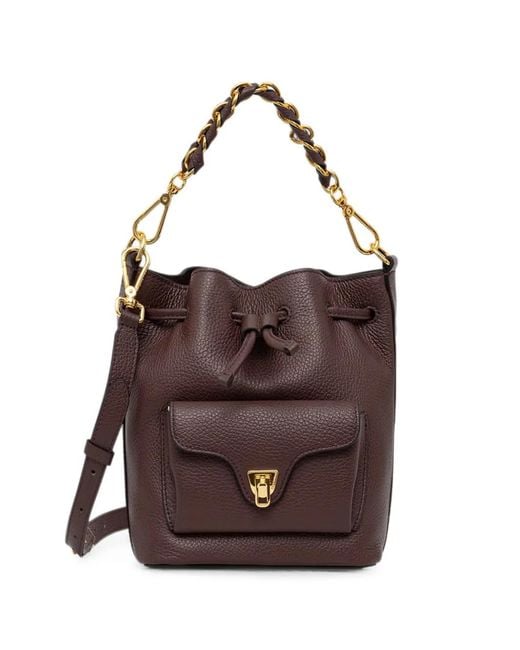 Coccinelle Brown Small Beat Generation Pebbled Leather Bucket Bag