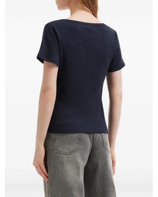 Chocoolate Blue Button Ribbed T-Shirt