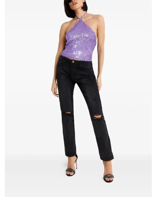 retroféte Purple Sequin Halterneck Top