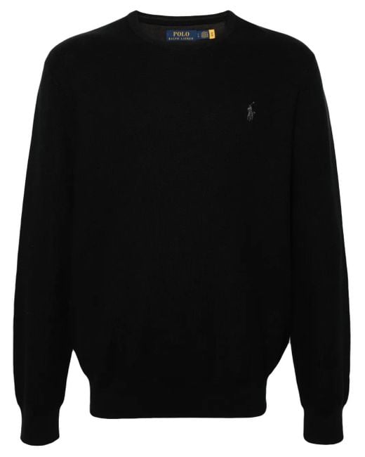 Polo Ralph Lauren Black Embroidered-Logo Cotton Jumper for men