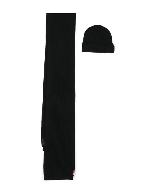 DSquared² Black Wool Scarf And Beanie Set for men
