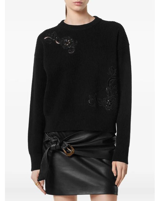 Versace Black Embroidered-Detail Sweater