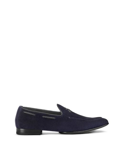 Doucal's Blue Braided-Lacing Suede Loafers for men