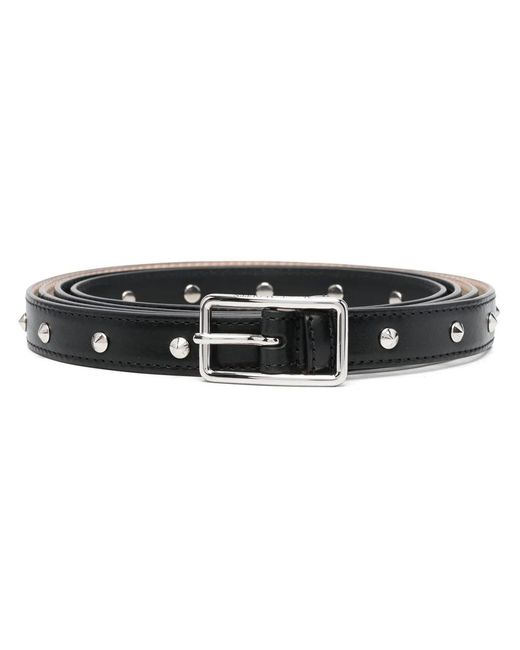 McQueen Black Long Double Studded Leather Belt