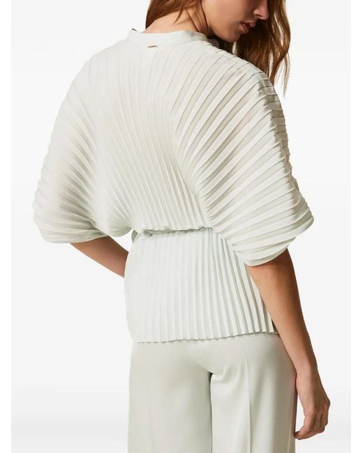 Twinset White Pleated Tie-Waist Shirt