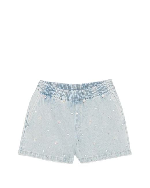 Maje Blue Rhinestone-Embellished Shorts