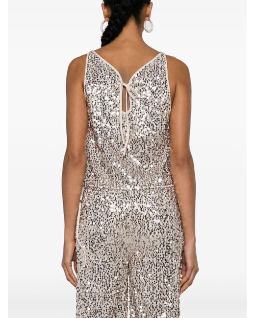 ROTATE BIRGER CHRISTENSEN Natural Sequinned Mesh Tank Top