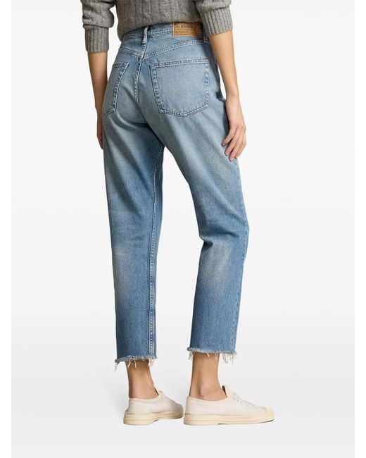 Polo Ralph Lauren Blue Logo-Tag High-Rise Cropped Jeans