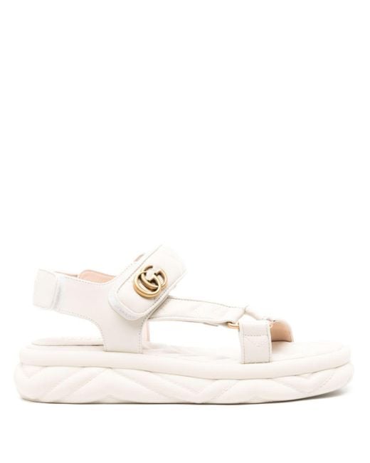 Gucci White Double-g Leather Sandals